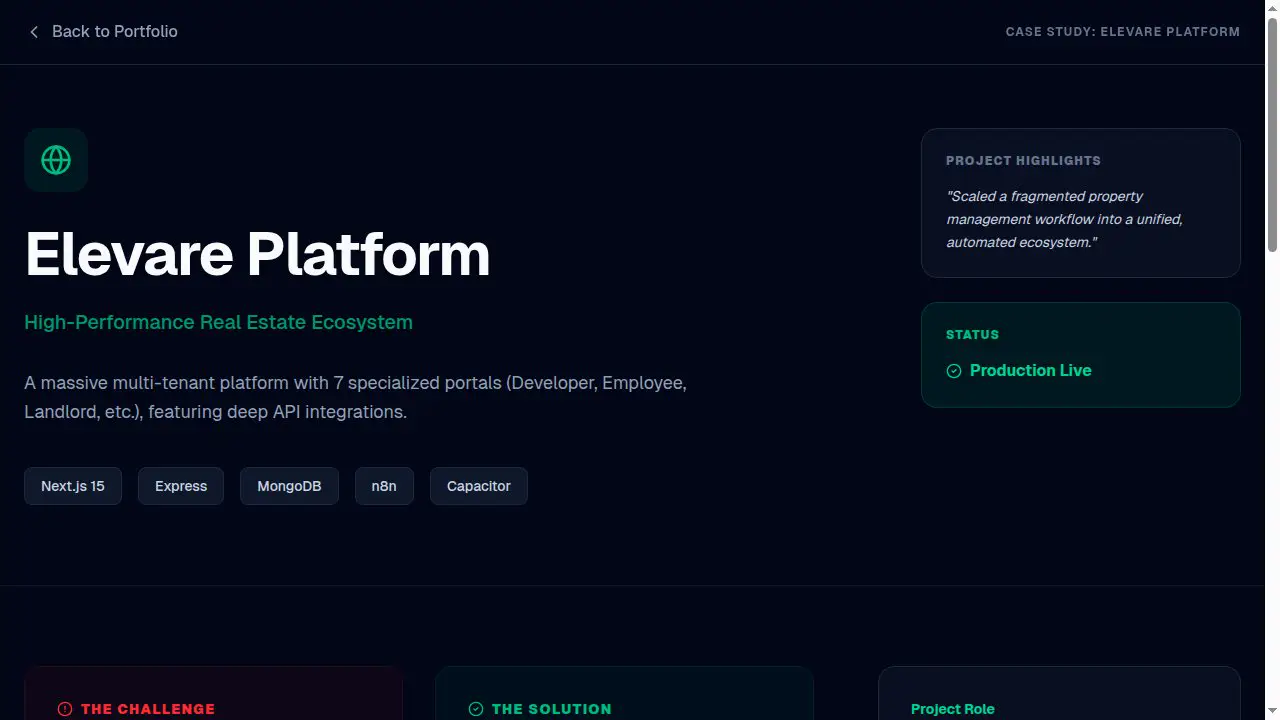 Elevare platform portal selection screen