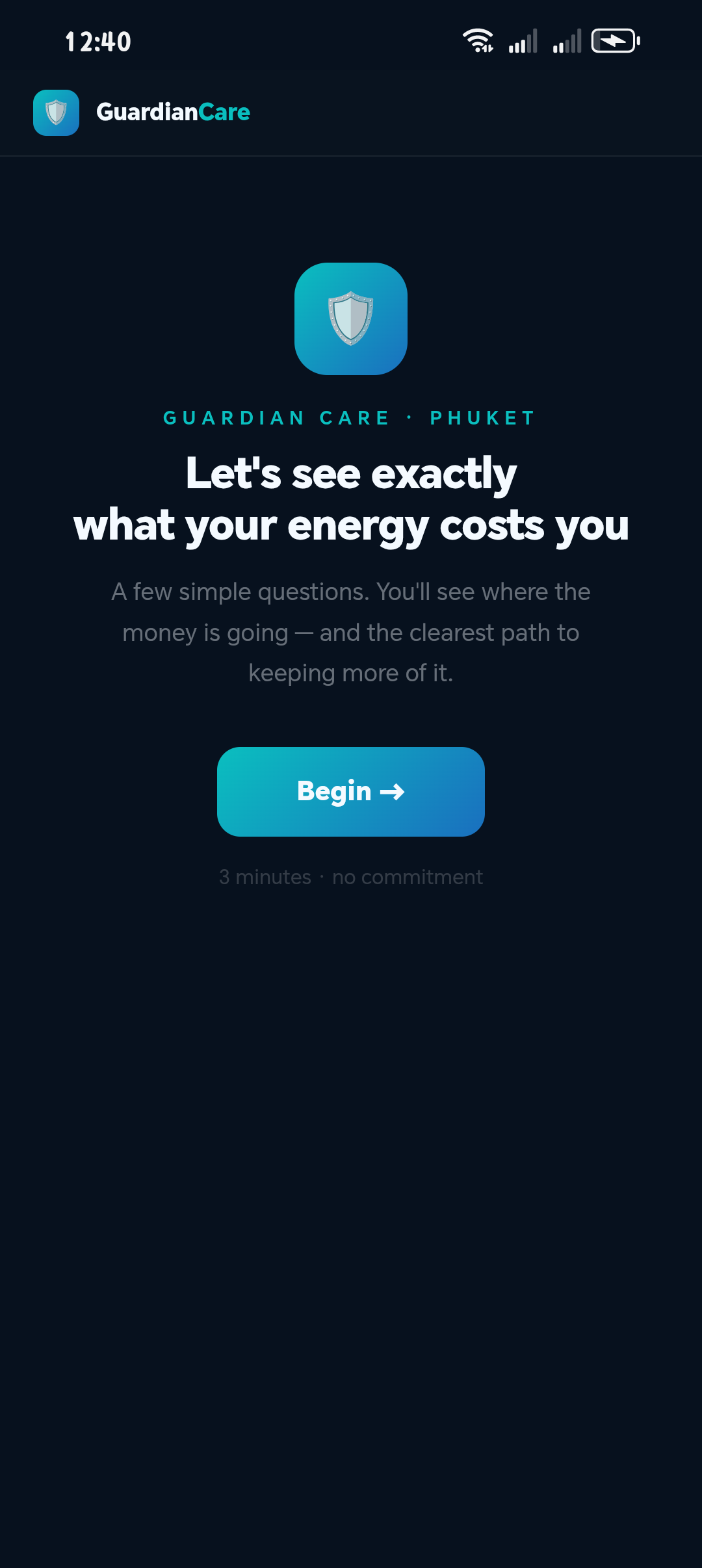 Green Guardian live preview — interactive solar assessment flow from cost estimator through to the generated live savings dashboard